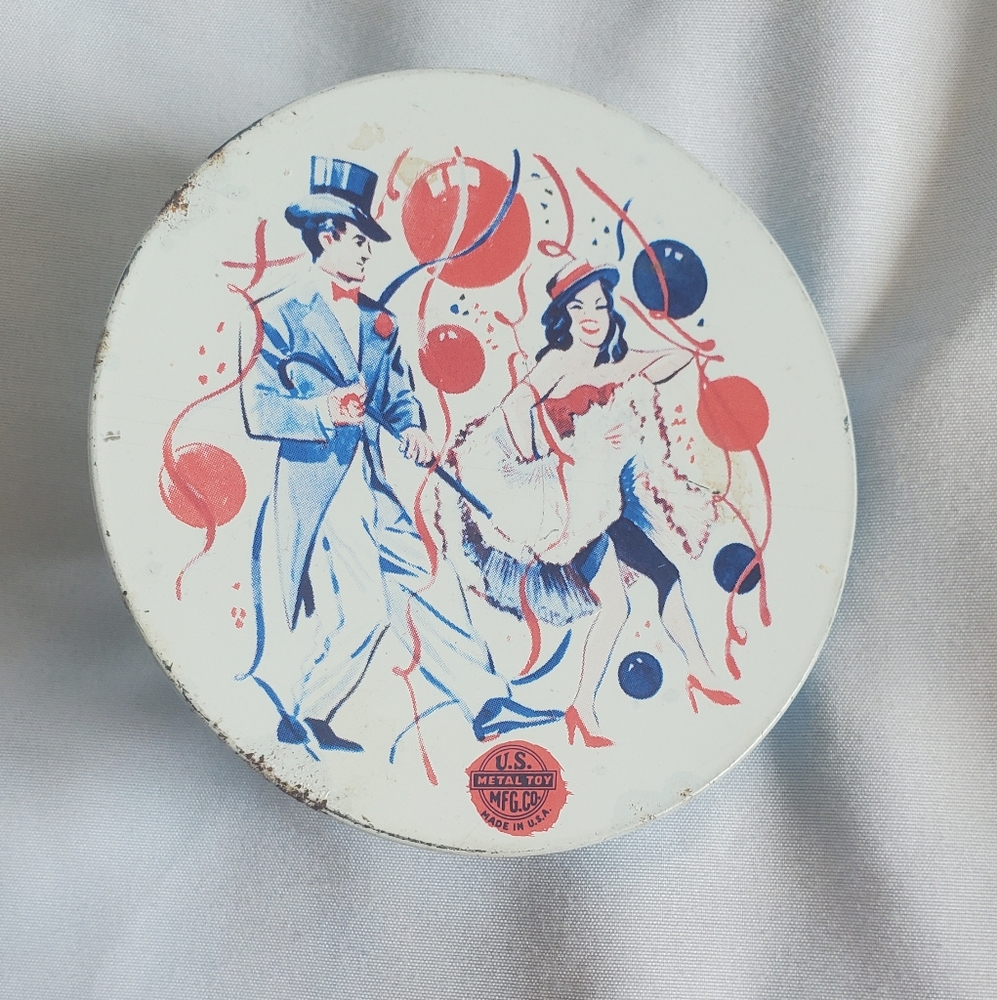 Noise Maker Vintage Metal Tin with Dancers "Happy New Years" Party Scene Retro
